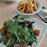Pumpkin salad with a side of chips at Rainbow Beach Surf Life Saving Club in Rainbow Beach