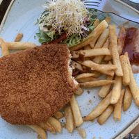 Vegan schnitzel, enjoyable.   at Rainbow Beach Surf Life Saving Club in Rainbow Beach