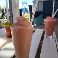 Banana, mango, strawberry smoothie at Salsipuedes in Rocha
