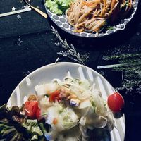 Pad Thai and papaya salad  #Veganuary at The NamKhan in Luang Prabang