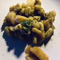 pistachio pesto gnocchi with festive poached apples  at The NamKhan in Luang Prabang