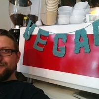 tea and cake break  at V Rev Vegan Diner in Manchester