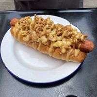 mac and cheese hotdog  at V Rev Vegan Diner in Manchester