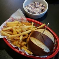 The simplest 'Beef' Burger on the menu with coleslaw at V Rev Vegan Diner in Manchester