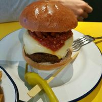 Pizza Burger at V Rev Vegan Diner in Manchester