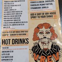 Drinks menu - including milkshakes at V Rev Vegan Diner in Manchester