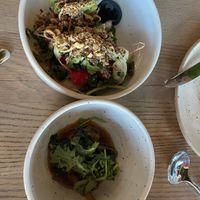 Top: crushed radishes with fried shallots; Bottom: cooked radish tops in a sauce. I can’t remember all of the wonderful ingredients that created the flavors but this was my fav!  at The Acorn in Vancouver