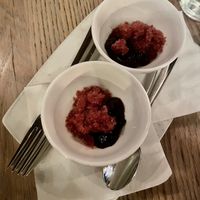 Seasonal Chef’s Tasting Menu - cherry slush & compote palette cleanser  at The Acorn in Vancouver
