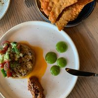 Smoke eggplant tartar with lentil cracker at The Acorn in Vancouver