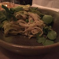 garden pea tagliatelle  at The Acorn in Vancouver