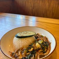 Spinach and oyster mushroom curry at Little Tibet in Madison