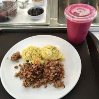 Scrambled tofu, fried rice, and fruit smoothie breakfast - mmm! at Heavenly Veggies in Guam