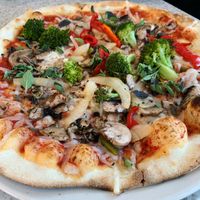 Wood roasted vegetable pizza with vegan cheese.  at Brixx Wood Fired Pizza - Birkdale in Charlotte