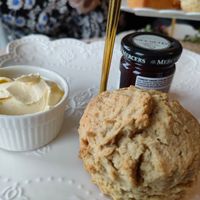 Scone, butter and jam at The Curly Swirly Tearooms in Barnsley