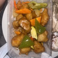 sweet and sour pork with fried rice  at Vegelicious in Cheltenham