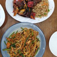 Black pepper beef w/fried rice $14.90, Mee goreng $14.90 at Vegelicious in Cheltenham