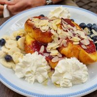 French toast, vegetarian not vegan at Klubokawiarnia Mleczarnia in Wroclaw