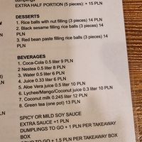 Vegan dumpling options as at 12th September 2025 at Parnik Chmielna in Warsaw