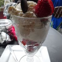 Chocolate brownie ice-cream sundae at Greens Cafe in Grasmere