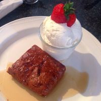 vegan sticky toffee pudding with swedish glace icecream at Greens Cafe in Grasmere