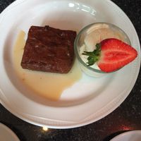 Sticky toffee pudding with vegan ice cream  at Greens Cafe in Grasmere