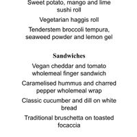 Vegan afternoon tea menu (1/2) at Rhubarb in Edinburgh