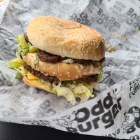 Famous burger with beefy smash patties #Veganuary at Odd Burger in Calgary