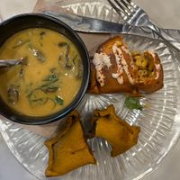 Empanadas (Mexican Street Corn, Lentil) and coconut miso soup at Nomada  at Nomada Bakery in Huntington