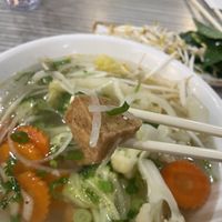 Veggie pho up close of tofu  at Pho 92 DIA in Denver