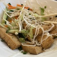 Vermicelli noodle bowl with fried tofu (half eaten before I remembered to take the photo)  at Pho 92 DIA in Denver