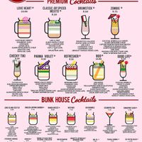 Cocktail menu as of Dec 2022 at Bunk in Wolverhampton