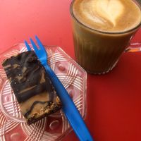 Vegan Biscoff Rocky Road (vegan) and oat latte at Clouds in My Coffee in Todmorden