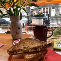 Vegan cheese and mushroom toastie  at Clouds in My Coffee in Todmorden