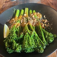 Brocollini with a chili peanut sauce   at Blackback Pub in Waterbury