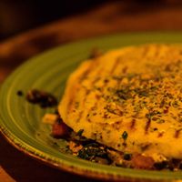 The Tofu Sador, with spinach, mushrooms, onions. at Salterio in Barcelona