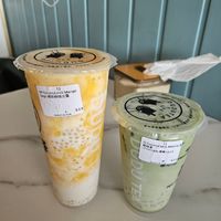 Coconut Mango sago and Coconut Matcha at Dudu Tea in Phnom Penh