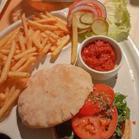 vegan falafel burger (fries included) at Two Seasons Sportsbar in Salzburg