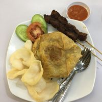 Nasi Goreng (w/ fake egg :D) and two sate skewers at Kehidupan Tidak Pernah Berakhir in Bandung