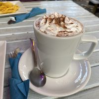 Vegan hot chocolate with vegan whipped cream  at Sett Valley Cafe in Birch Vale