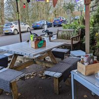 outdoor seating  at Sett Valley Cafe in Birch Vale