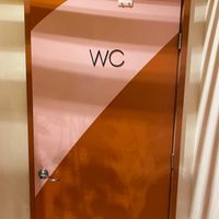 Ice cream painted bathroom door  at Culture Cream in Hudson