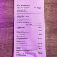 Receipt #Veganuary at Viva Vegan Diner in Upland