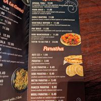 Menu, green leaf = vegan at Chaat Paradise in Folsom