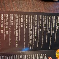 Menu, green leaf = vegan at Chaat Paradise in Folsom