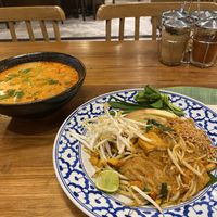 Tom yam creamy soup & padthai Vegan   at ros'niyom in Bangkok