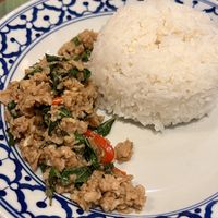 Plant based minced pork and rice   at ros'niyom in Bangkok