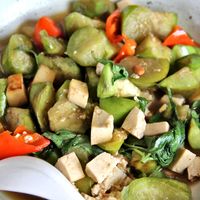 Some dish with eggplant (eggplants are often green in Thailand).  at Drunken Sailors in Koh Lanta