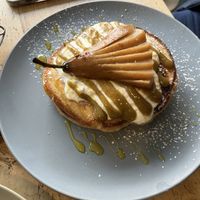 Poached pear pancakes  at Remedy Coffee Shop in York