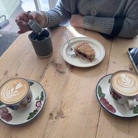 Plum tart , oat coffees and English breakfast tea   at Remedy Coffee Shop in York