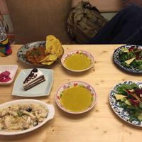 We ordered curry, noodles, and cake, but to our surprise the table was filled!  at Loving Hut - Hairlatte in Busan